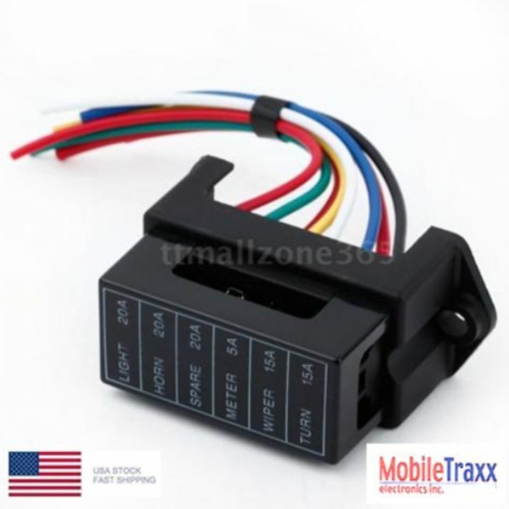6 Way ATC ATO DC12-32V Circuit Car-Trailer-Boat-ATV Blade Fuse Box  w/5" wires